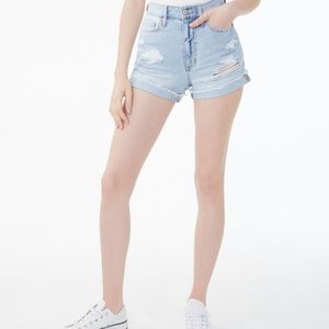 Aeropostale High-Rise Destroyed Denim Midi Shorts